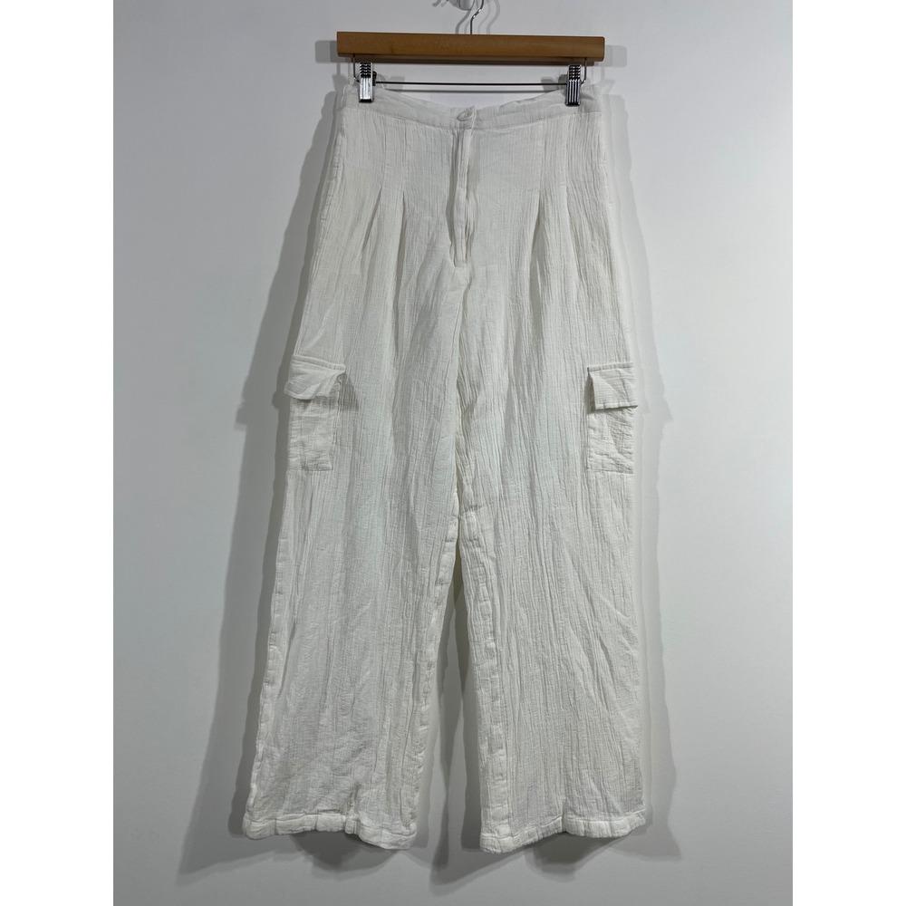 PrettyLittleThing Fisherman Gauze Cargo Pants Wide Leg Womens 4 Cotton Old Money